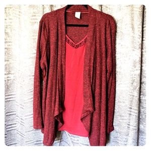 Faded Glory 18-20W maroon faux-cardigan-tank top